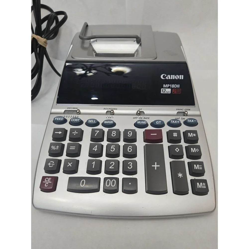 Canon MP18DII Desktop Printing Calculator 12 Digit 2 Color Print Silver Office